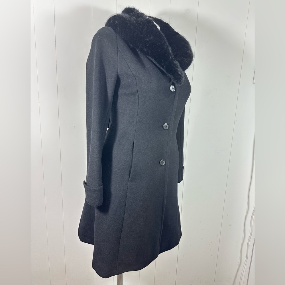 Lauren Ralph Lauren Sz8 Black Wool Blend Faux Fur Collar Walker Coat StyleLR2533 - Picture 5 of 16
